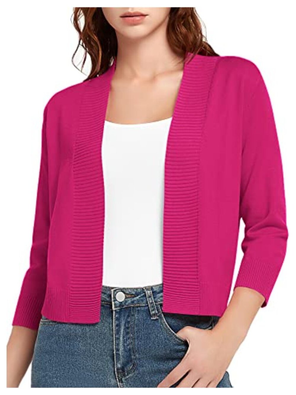 3/4 Sleeve Cropped Cardigan Sweater Lightweight Open Front Shrug for Dresses